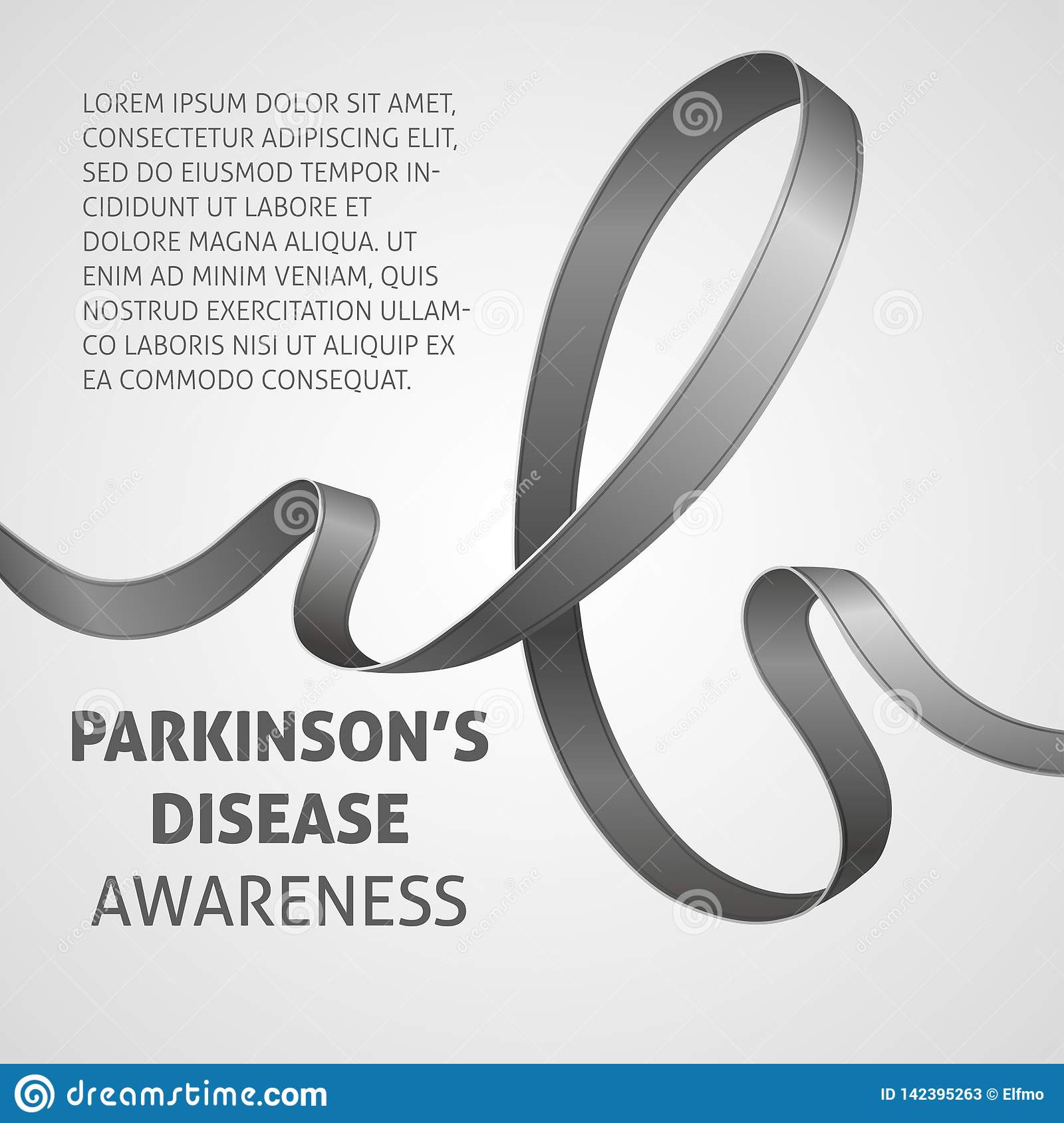 A Square Vector Image with a Gray Ribbon As a Symbol of Parkinson`s ...