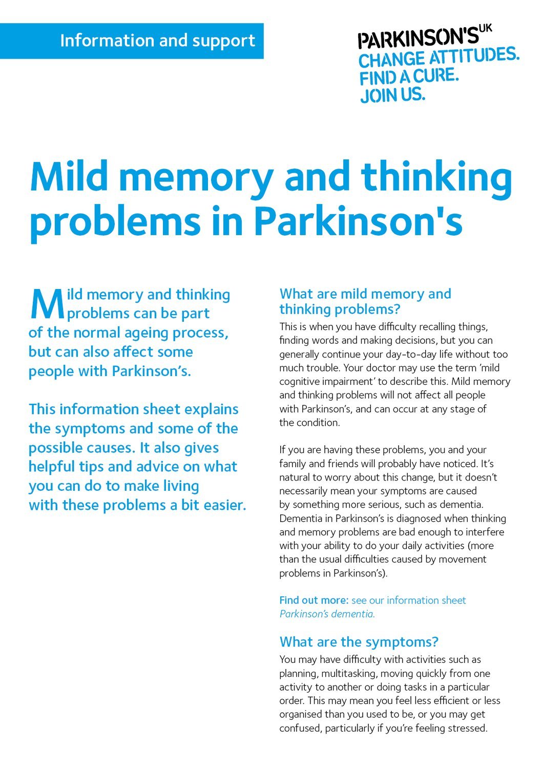 Mild memory and thinking problems in Parkinson’s ...