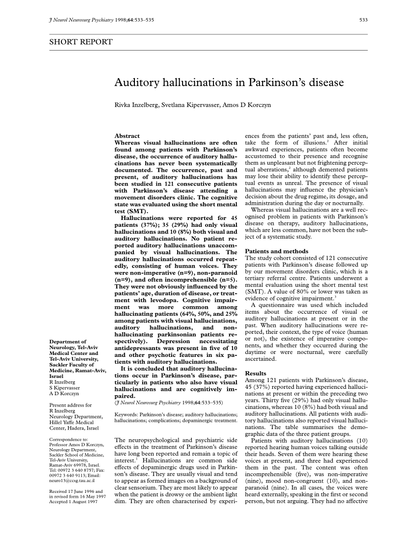 (PDF) Auditory hallucinations in Parkinsonâs disease