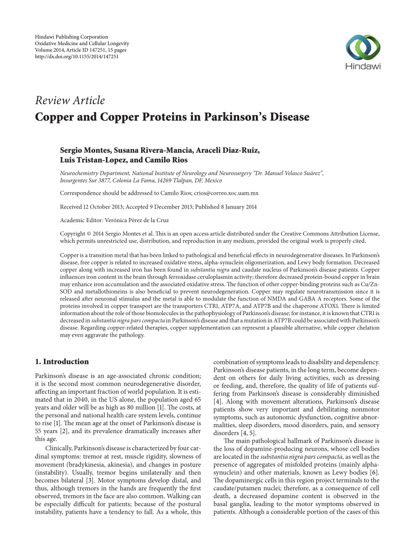 (PDF) Copper and Copper Proteins in Parkinson
