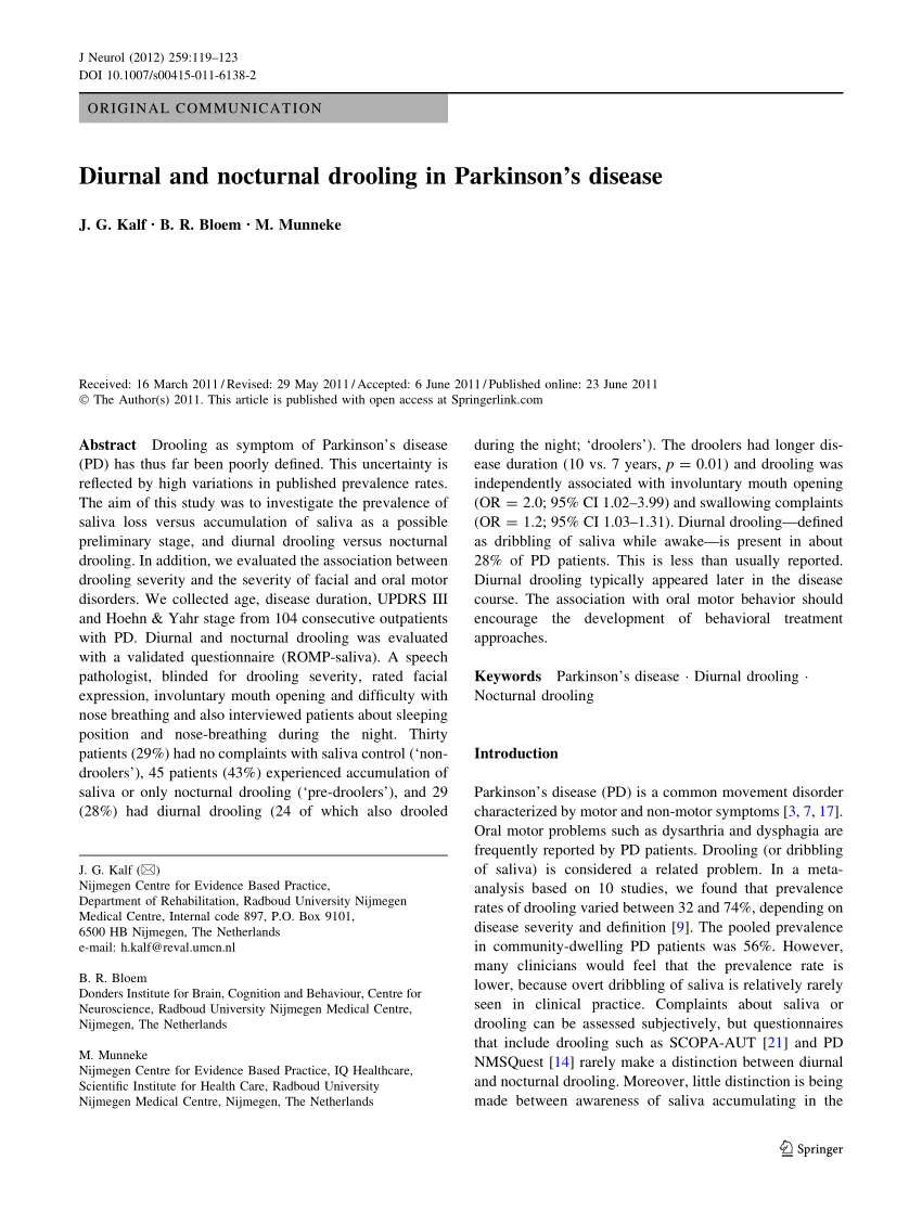 (PDF) Diurnal and nocturnal drooling in Parkinsons disease