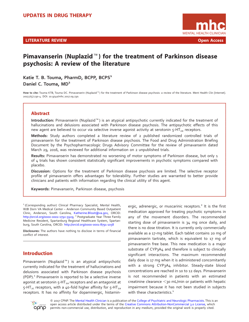 (PDF) Pimavanserin (Nuplazid) for the treatment of Parkinson disease ...