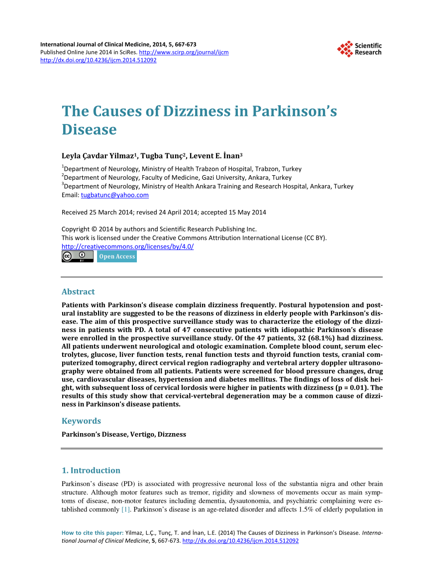 (PDF) The Causes of Dizziness in Parkinson’s Disease