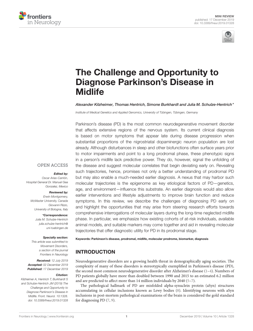 (PDF) The Challenge and Opportunity to Diagnose Parkinson ...
