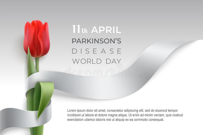World Parkinson`s Disease Day Banner With Ribbon And Flower Stock ...